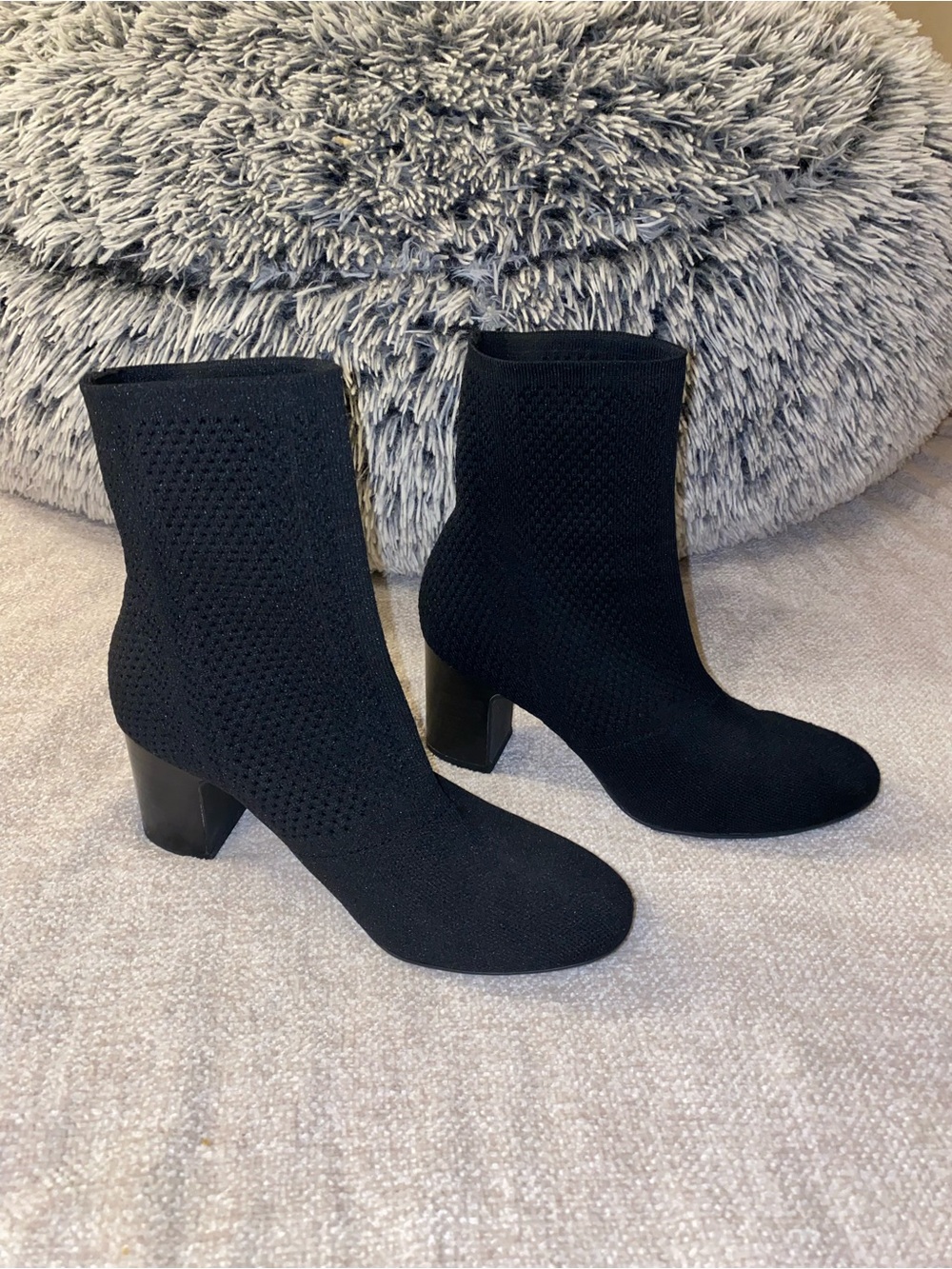 Born Meggs Black Stretch Knit Sock Booties Size 7 - Block Heel